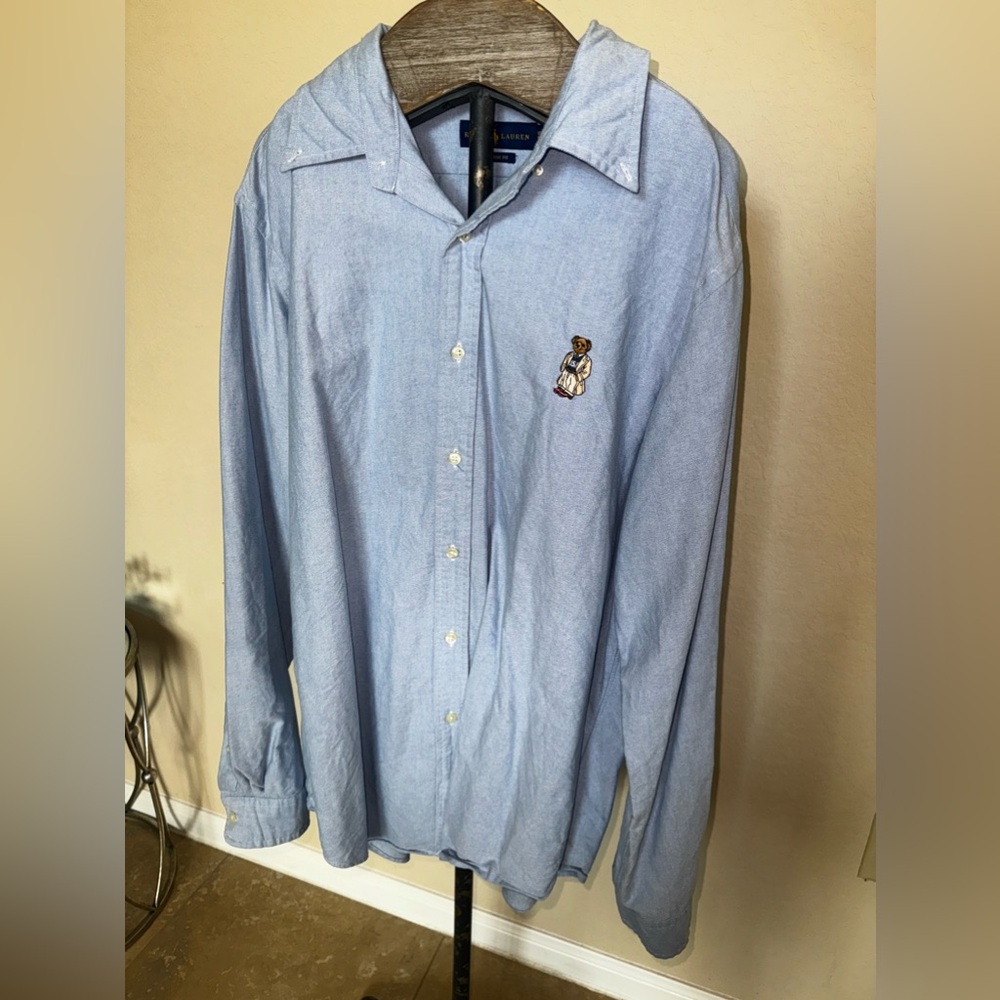 Baby blue polo bear button down